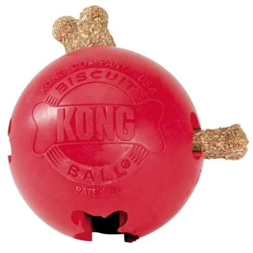 Kong Biscuit Ball Small - Гумена издръжлива топка за кучета за игра с място за пълнене с лакомства 7 см. 1
