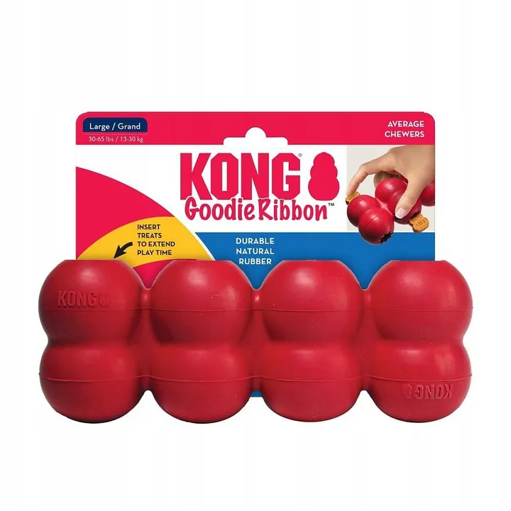 Kong Goodie Ribbon Medium - Забавна гумена кучешка играчка за дъвчене с място са поставяне на лакомства 1
