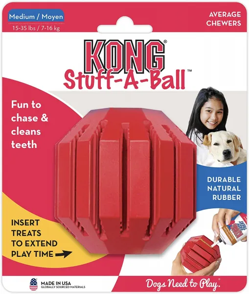 Kong Stuff a Ball Medium Dog Dental Chew Toy - Дентална гумена играчка за кучета от средни породи с пространство за лакомства 8 см. 1