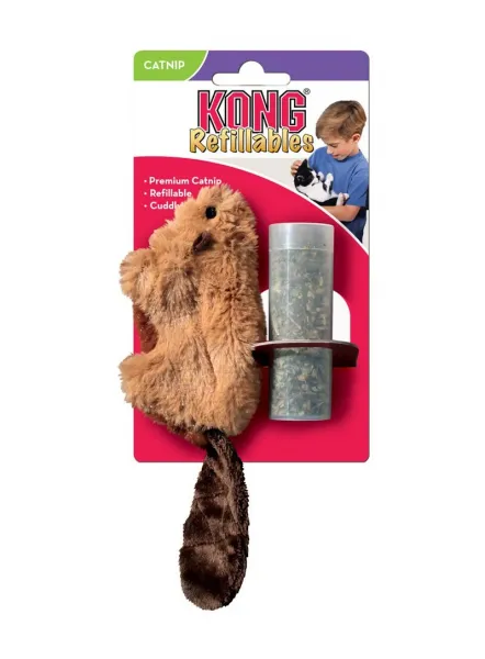 Kong Cat Refillable Beaver - Забавна котешка играчка - бобър с пълнител за коча билка стимулираща играта 1