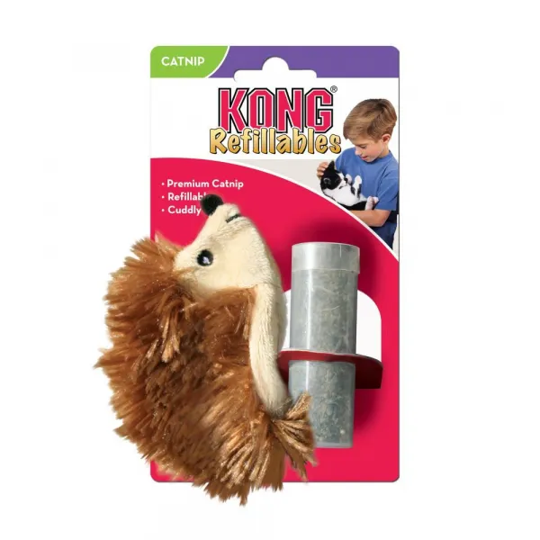 Kong Cat Refillable Hedgehog - Забавна котешка играчка - таралеж с пълнител за коча билка стимулираща играта 1