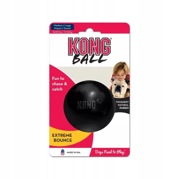 Kong Extreme Medium / Large - Кучешка играчка - гумена топка за гонене и дъвчене 7 см. черна 1