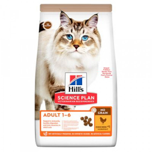 Hill’s Science Plan No Grain Adult - Премиум пълноценна суха храна за котки от 1 до 6 години, без зърно, с пилешко месо 1.5 кг. 1