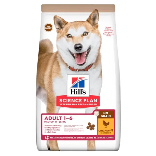 Hill's Science Plan No Grain Medium - Премиум пълноценна храна за израснали кучета над 1г. от средни породи,без зърно, с пилешко месо 2.5 кг. 1