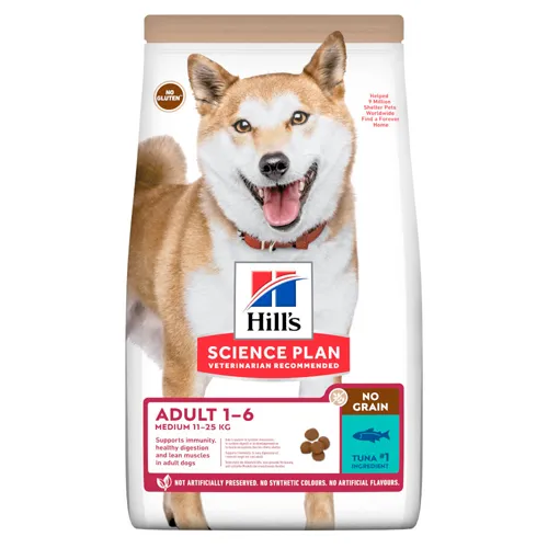 Hill's Science plan No Grain Medium Adult - Премиум пълноценна храна за израснали кучета над 1г. от средни породи,без зърно , с риба тон 12 кг. 1