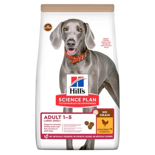 Hill’s Science Plan NO Grain Large Breed - Премиум пълноценна суха храна за кучета над 1г. от едри породи(25 кг+),без зърно , с пилешко месо 12 кг. 1