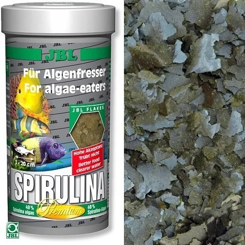 JBL Spirulina – Основна професионална храна за растителноядни риби в сладка или солена вода със спирулина 250 мл.