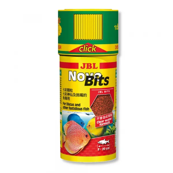 JBL NovoBits CLIK – Основна храна за дискуси и други по-капризни риби, с дозатор, 250 мл.