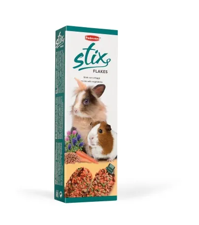 Padovan Stix flakes coniglietti - Лакомство , допълнителна храна за дребни зайци,морски свинчета и чинчили 100 гр.