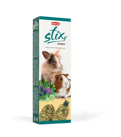 Padovan Stix herbs coniglietti - Допълнителна храна/фураж за дребни зайци,чинчили и морски свинчета, печени пръчици със спанак и люцерна 100 гр.