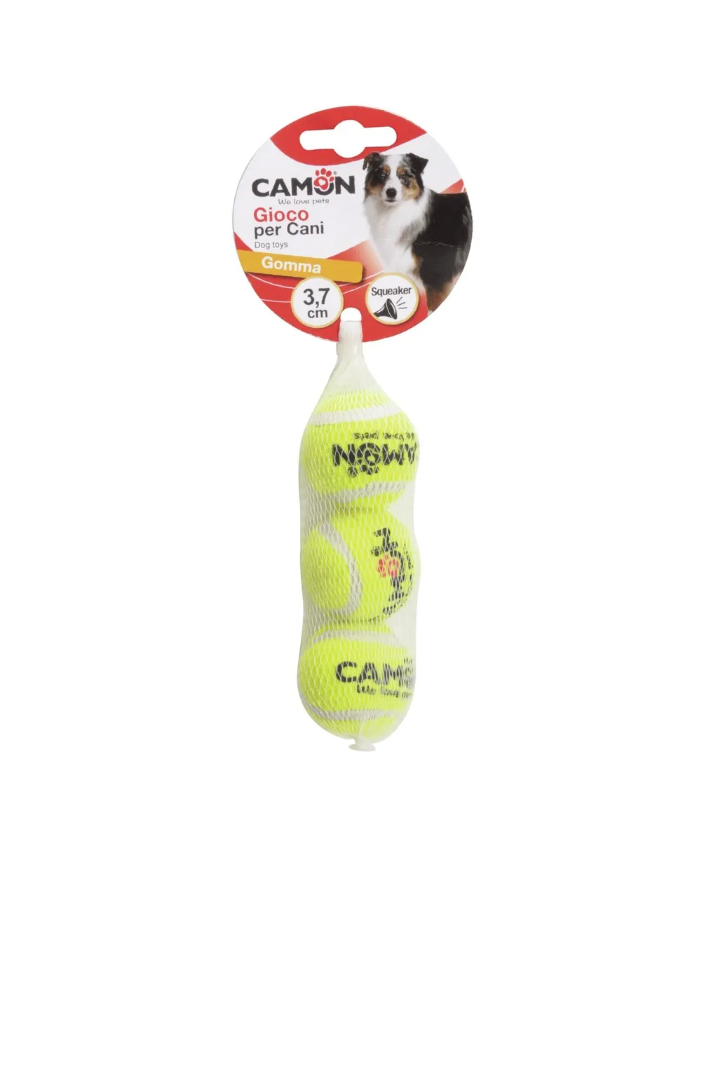 Camon Tennis ball with squeaker - Играчка за кучета - 3 броя тенис топки с вътрешен пискюл, 3.7 см. 2