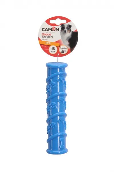 Camon Dog toy - TPR играчка за кучета - цилиндър за дъвчене с вътрешен пискюл , 3 цвята, 18 см. 1 брой 1