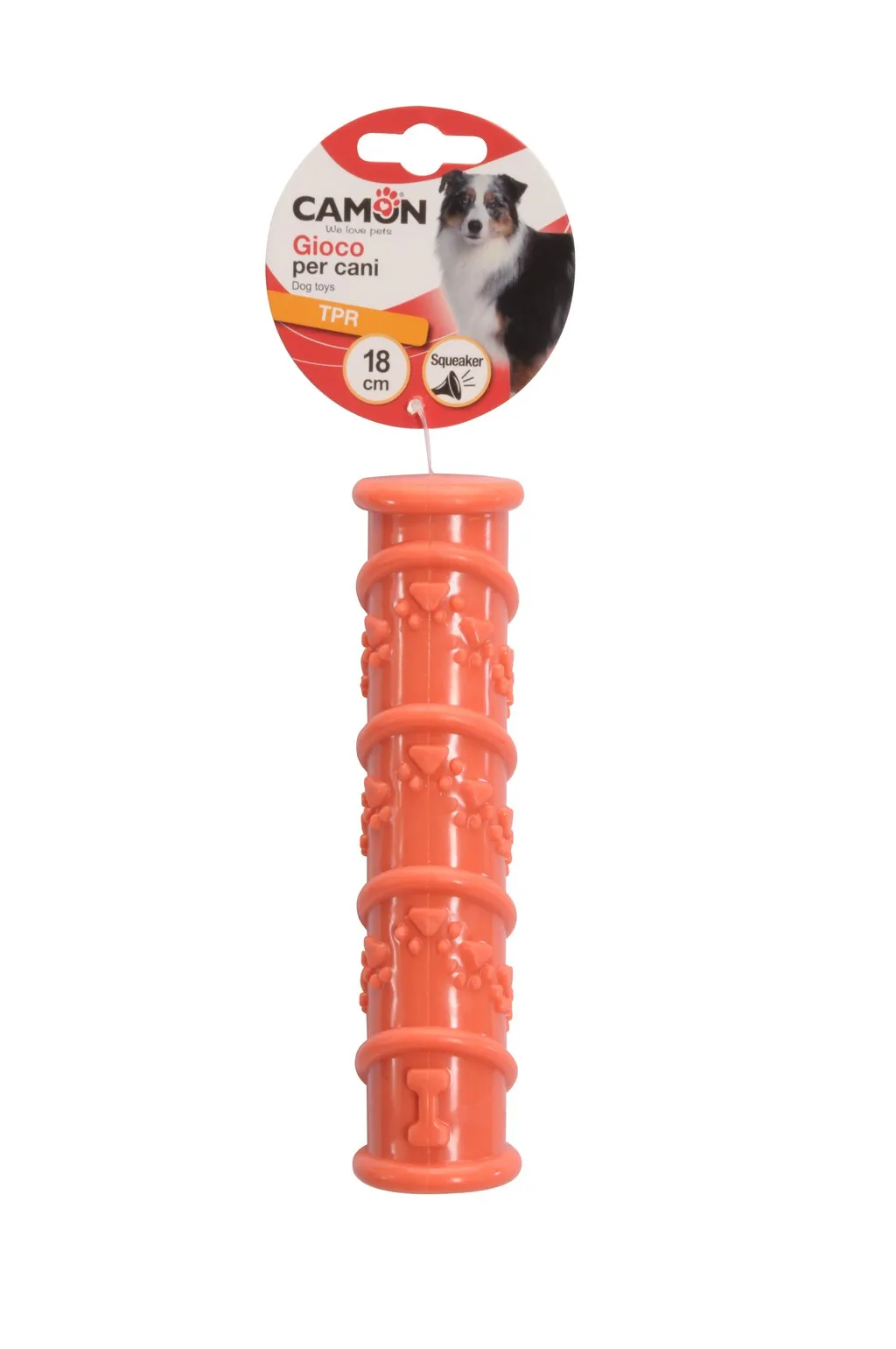 Camon Dog toy - TPR играчка за кучета - цилиндър за дъвчене с вътрешен пискюл , 3 цвята, 18 см. 1 брой 2