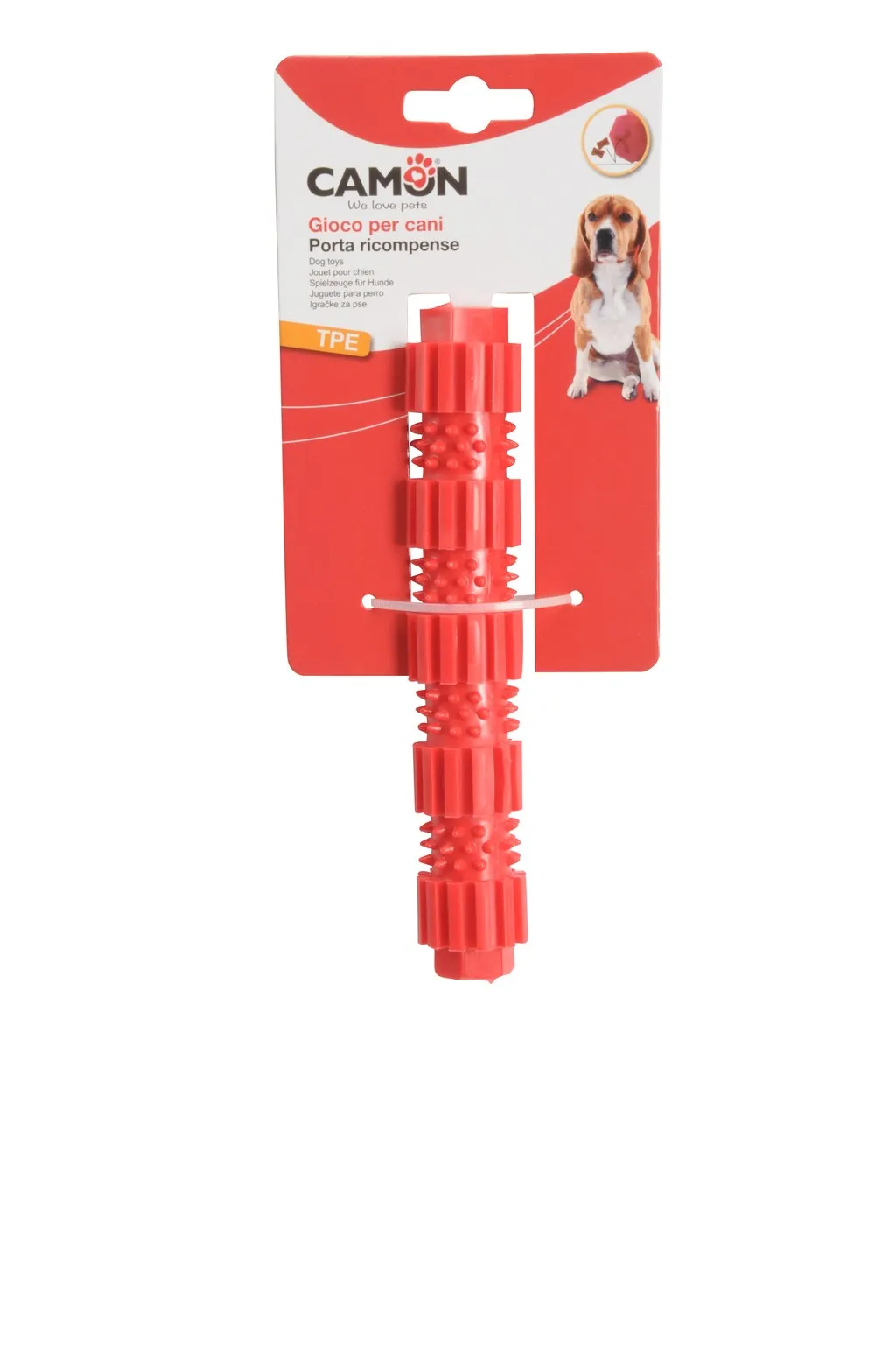 Camon TPE cylinder - Забавна играчка за кучета,масажира венците, TPR с форма на цилиндър с вътрешен пискюл, три цвята, 18 см. 3