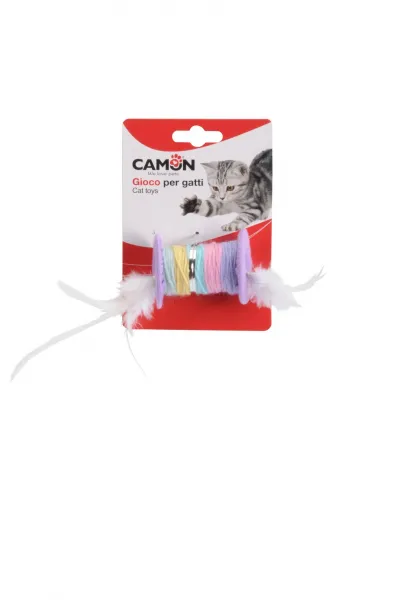 Camon Cat toy - coloured spool with feather - Забавна котешка играчка - цветна макара с перо 5 см.