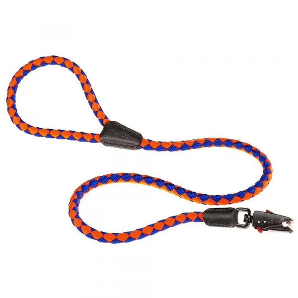 Ferplast Twist Matic - Здраве повод за кучета с магнитен механизъм за бързо откачане/закачане, 110 см./12мм. - оранжево-син