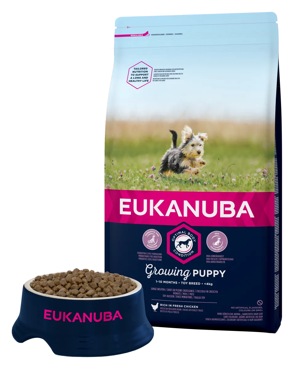 Eukanuba Puppy Small - Пълноценна суха храна за подрастващи кучета от малки породи с пилешко месо, 2 кг.