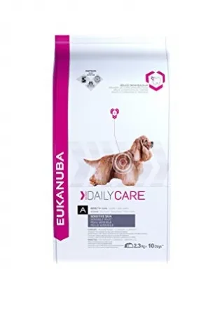 Eukanuba Daily Care Sensitive Skin - Пълноценна храна за кучета с кожни проблеми, чувствителни, с непоносимост към пилешко месо, 2.3 кг.