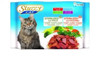 Stuzzy Cat Sterilised Chicken & Turkey - Паучове за кастрирани израснали котки с пиле и пуйка - 4 броя в пакет,400 гр.