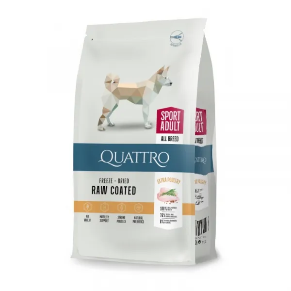 Quattro Sport Adult Poultry - Пълноценна суха храна за израснали активни кучета с птиче месо, 12 кг.