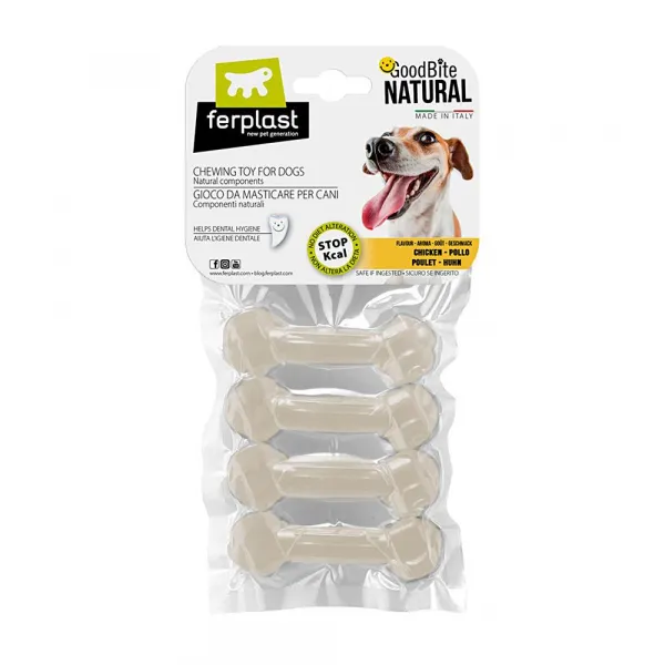 Ferplast GoodBite Natural Chicken Bone XS - Лакомство за кучета - кокал за дъвчене от царевично нишесте с вкус на пиле,8,2 x 2,6 x h 1,2 ,15 гр. х 4 броя  пакет/ 2 пакета 1