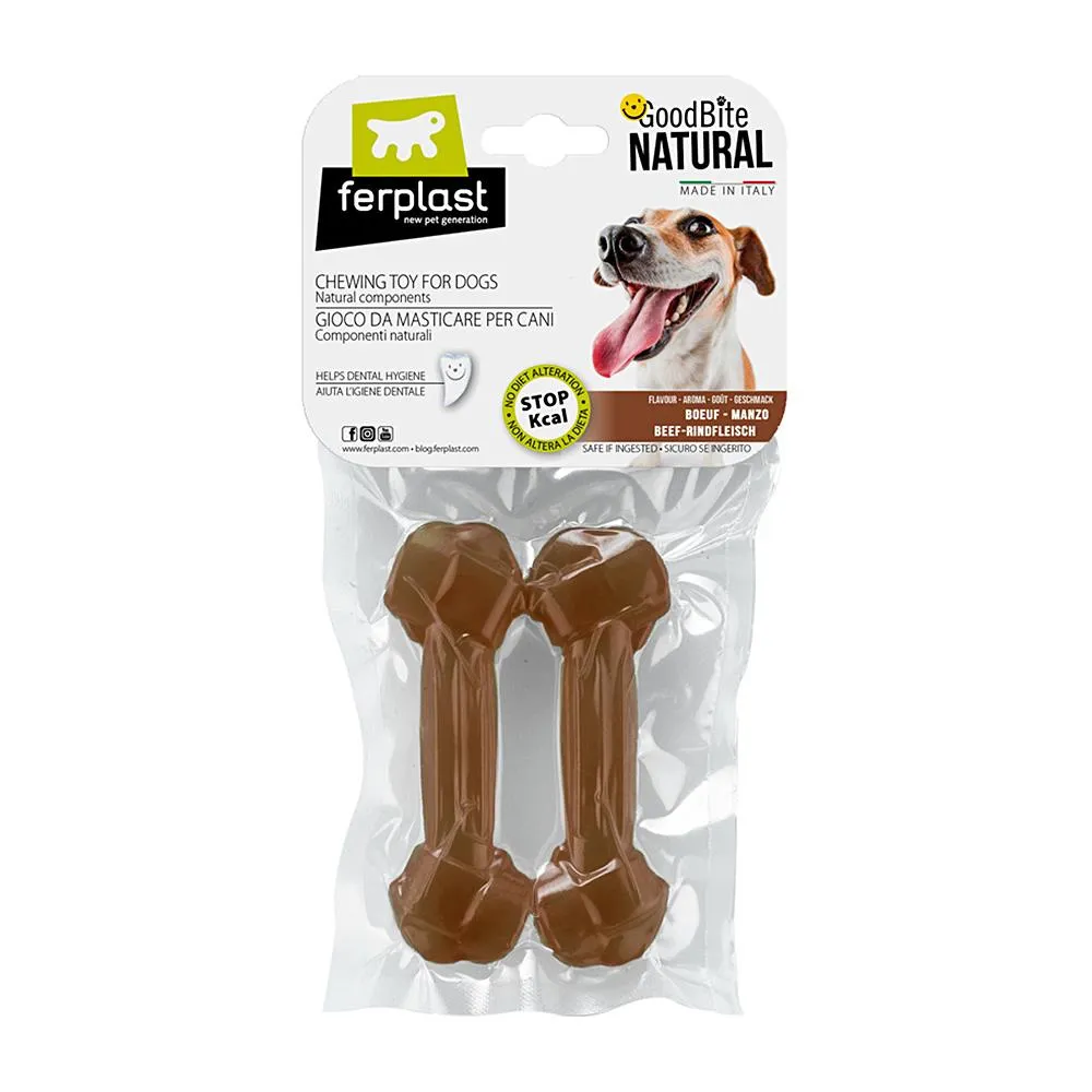 Ferplast GoodBite Natural S - Лакомство за кучета - кокал за дъвчене от царевично нишесте с вкус на телешко, 11 x 3,6 x h 1,7см.,2 броя х 40 гр в пакет.-2 пакета 