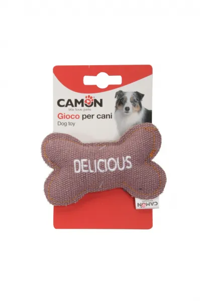 Camon Fabric Delicious bone dog toy - Забавна играчка за кучета за дъвчене във форма на кокал от плат,10.5 см.