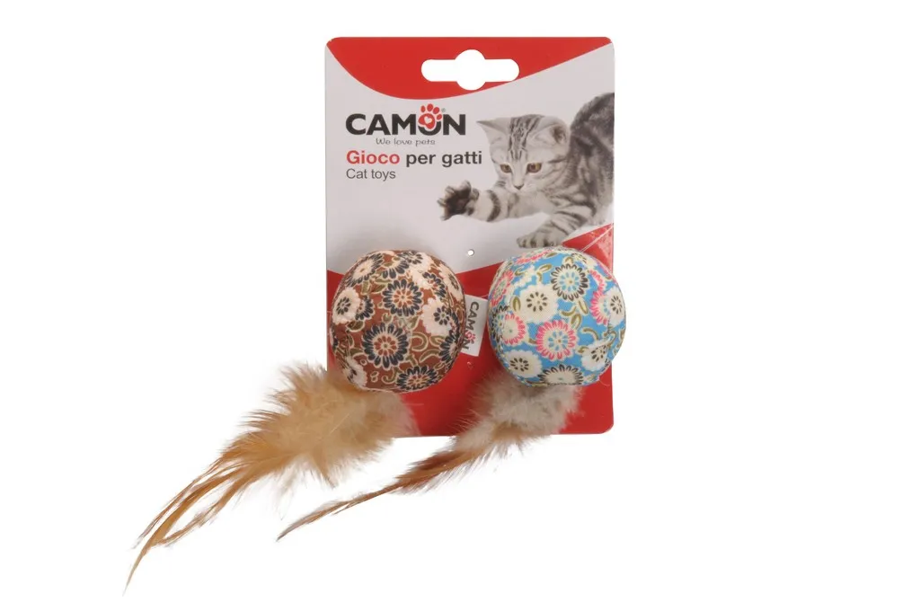 Camon Cat Toy - Забавна котешка играчка във формата на шарени топка с перо 2
