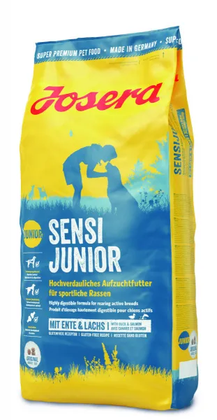 Josera Dog Sensi Junior - Пълноценна суха храна за подрастващи чувствителни или спортуващи кучета с пилешко, патешко месо и ориз, 900 гр.