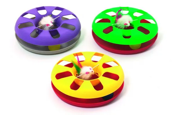 Karlie Cat toy - Забавна играчка за котки - кръг с топка и мишка, три цвята