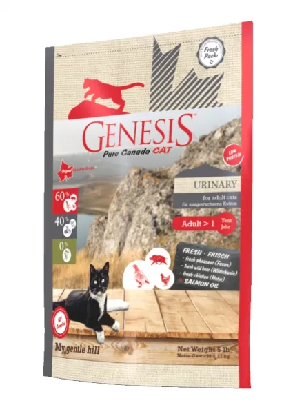 Genesis Pure Canada My Gentle Hill Urinаry - Пълноценна суха храна за за израснали котки с чувствителен уринарен тракт, без зърно, с месо от глиган,пиле и картофи, 340 гр.