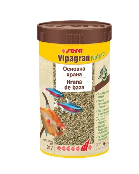 Sera Vipagran Nature - Храна за риби, подходяща е за рибки от средните водни слоеве като тетри, дребни видове цихлиди, барбуси и др. - 10 000 мл.
