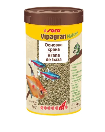 Sera Vipagran Nature - Храна за рибки, подходяща е за рибки от средните водни слоеве като тетри, дребни видове цихлиди, барбуси и др.1000 мл.