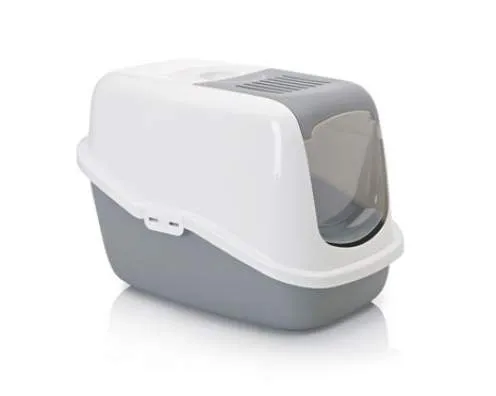 Savic Nestor - Затворена котешка тоалетна с филтър,56х39х38.5, бяло/сиво 1