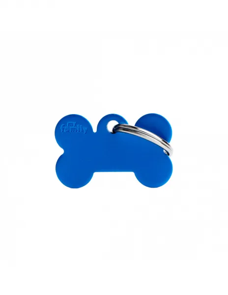 My Family Small Bone blue in Aluminum - Алуминиев медальон адресник за кучета във форма на кокал - син