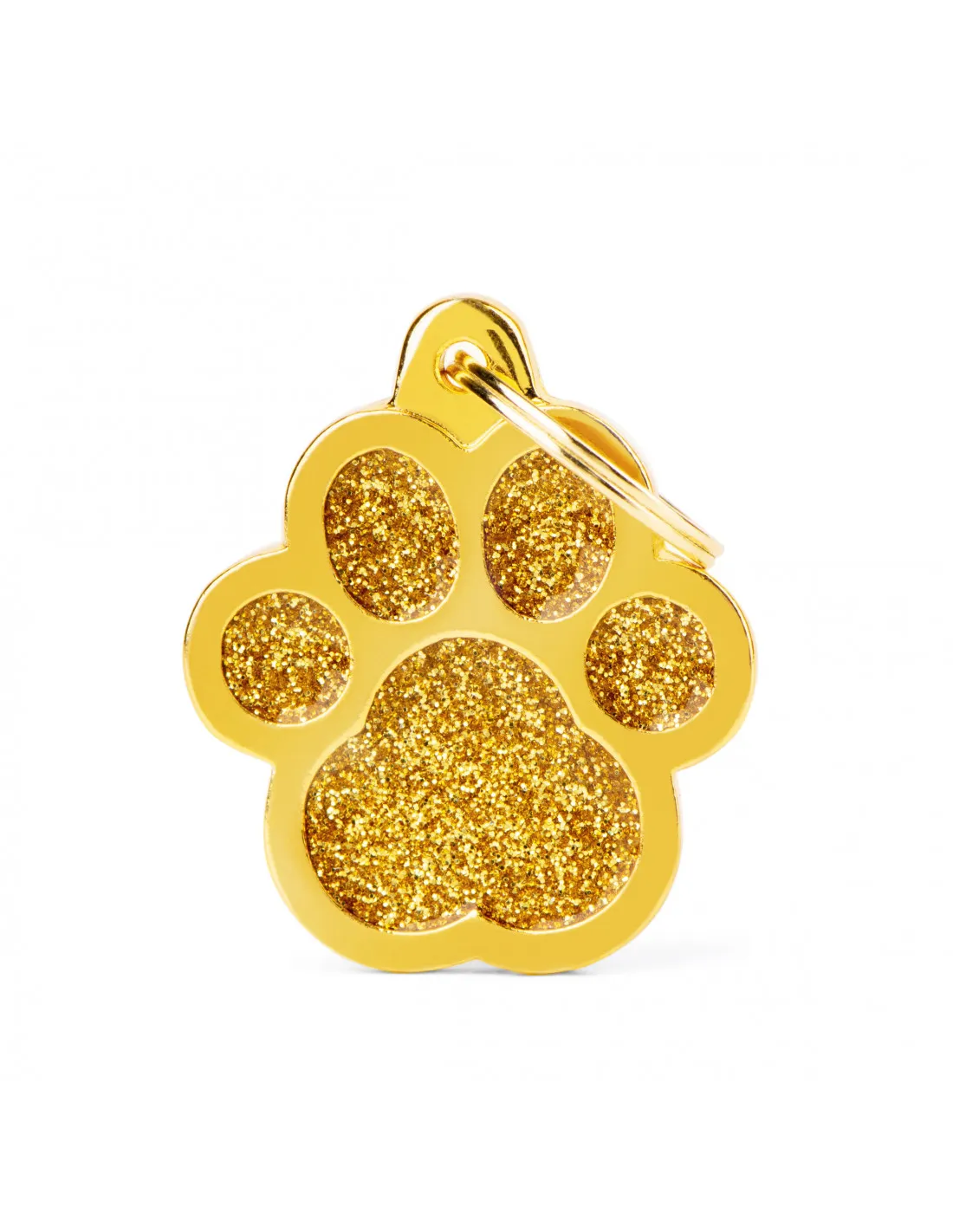 My Family Id Tag Big Paw Gold Gitter - Елегантен адресник за кучета във форма на лапичка, златист
