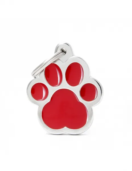 My Family Id Tag Paw Gold Gitter - Елегантен адресник за кучета във форма на лапичка, червен