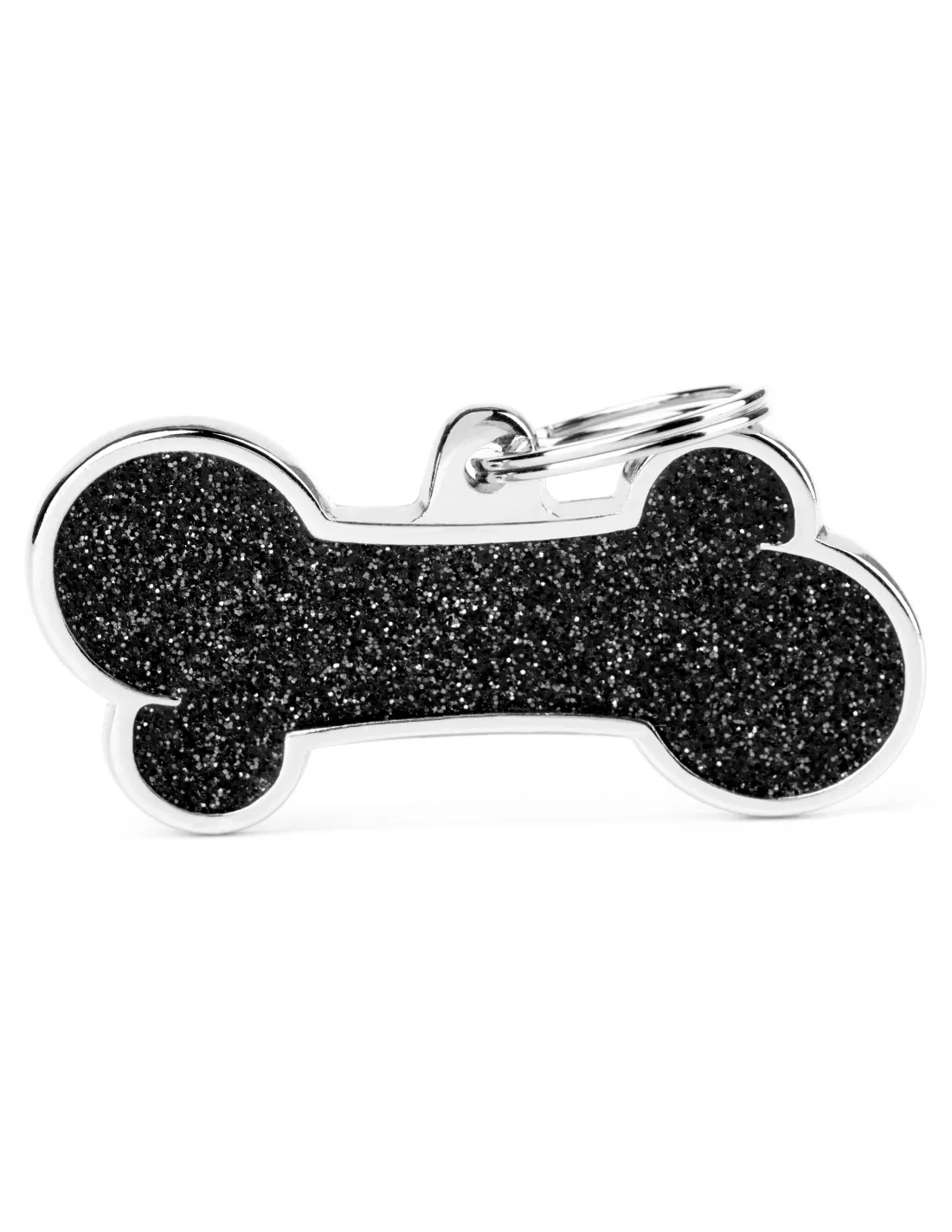 My Family XL Bone Id Tag - Елегантен кучешки адресник медальон във форма на кокал - черен