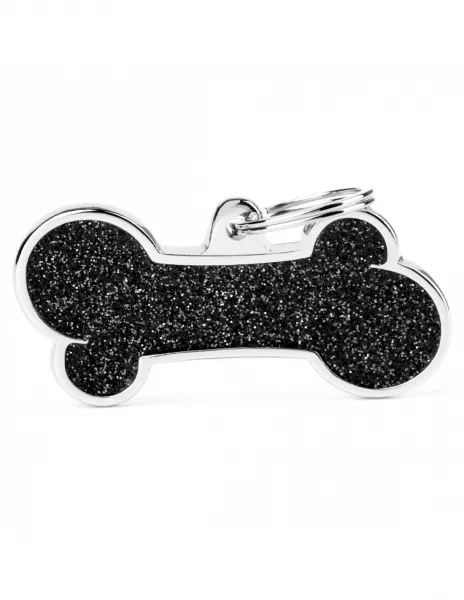 My Family XL Bone Id Tag - Елегантен кучешки адресник медальон във форма на кокал - черен