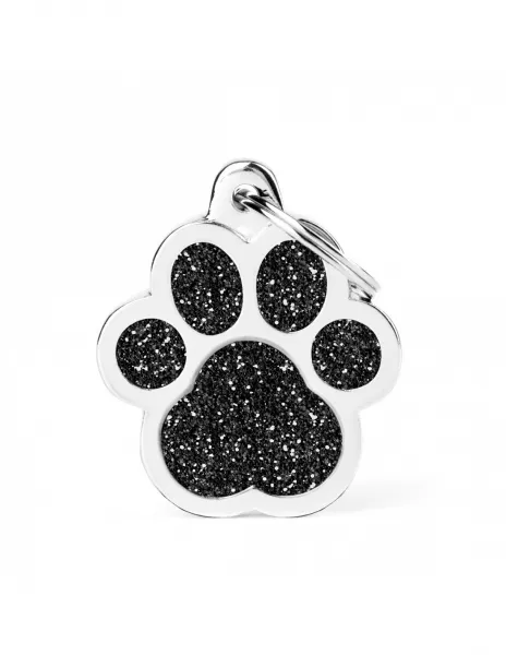 My Family Big Paw Id Tag - Елегантен кучешки адресник медальон във форма на лапа - черен