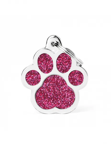 My Family Big Paw Id Tag - Елегантен кучешки адресник медальон във форма на лапа - розов
