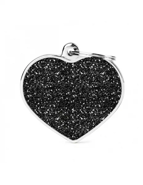 My Family Heart Id Tag - Елегантен кучешки адресник медальон във форма на сърце - черен