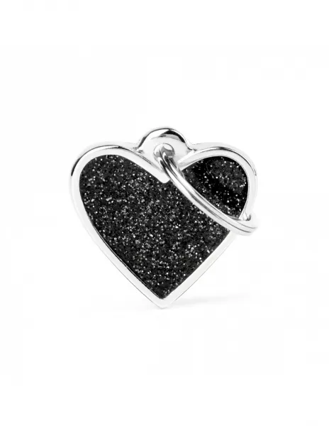 My Family Heart Id Tag - Елегантен кучешки адресник медальон във  форма на сърце - черно