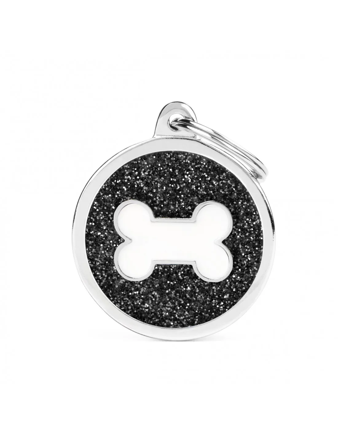 My Family Id Tag - Елегантен кучешки адресник медальон, кръгъл с лапа, 3.2 см. - черен