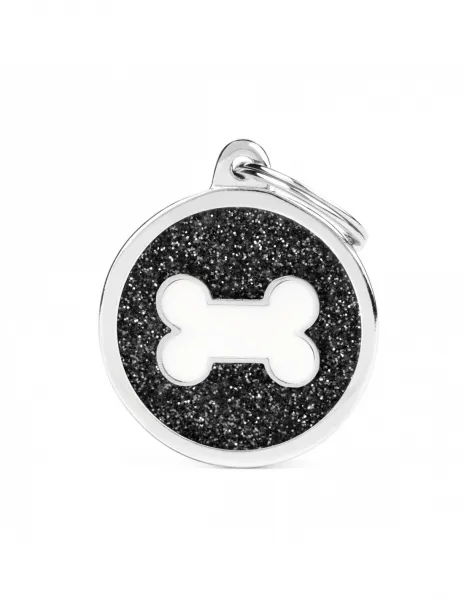 My Family Id Tag - Елегантен кучешки адресник медальон, кръгъл с лапа, 3.2 см. - черен