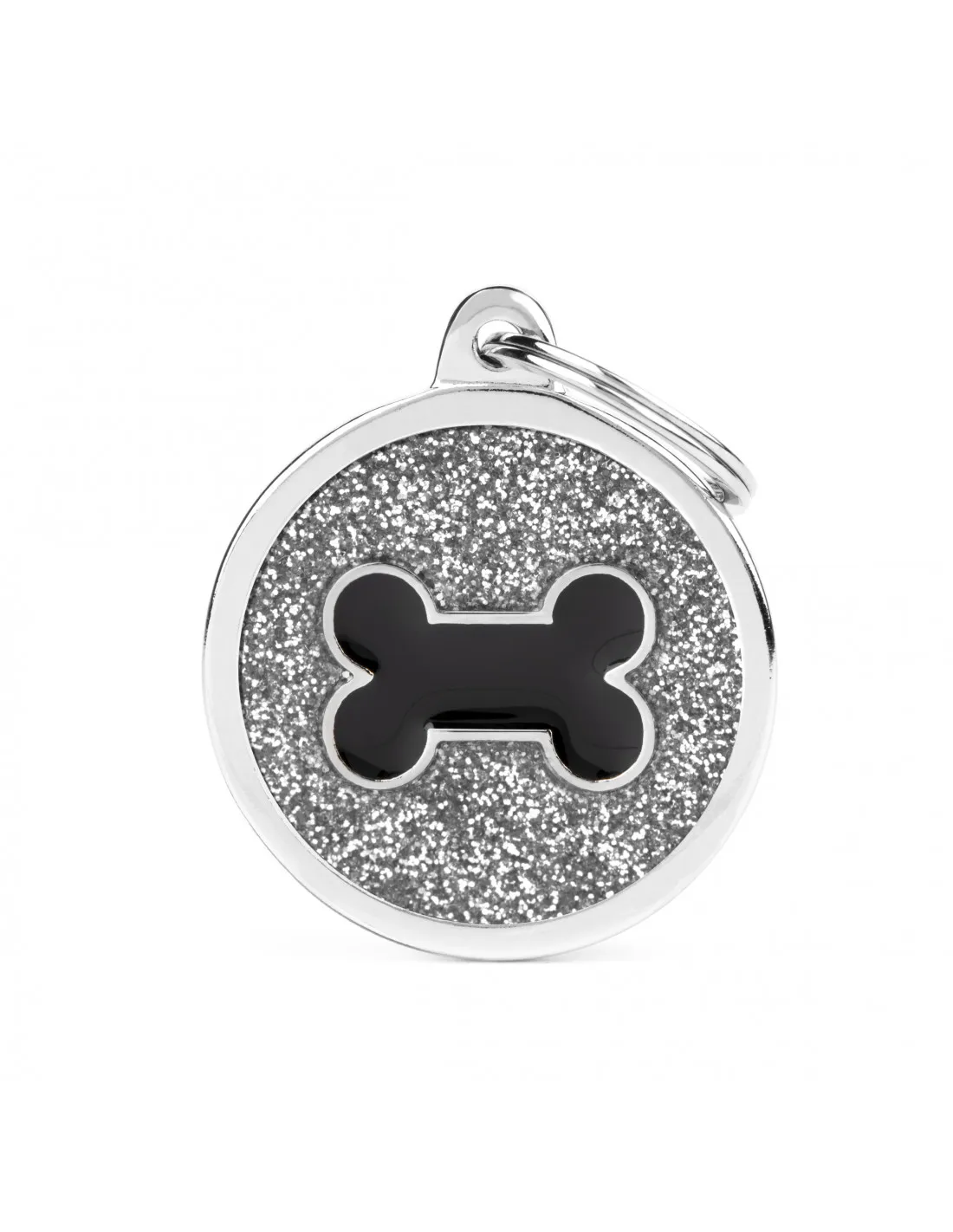 My Family Id Tag - Елегантен кучешки адресник медальон, кръгъл с лапа, 3.2 см. - сив