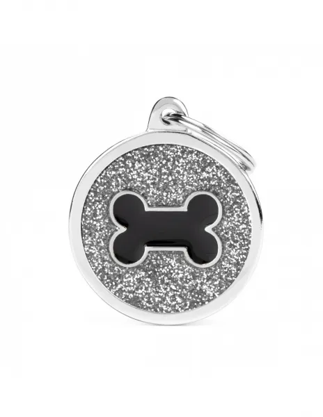 My Family Id Tag - Елегантен кучешки адресник медальон, кръгъл с лапа, 3.2 см. - сив