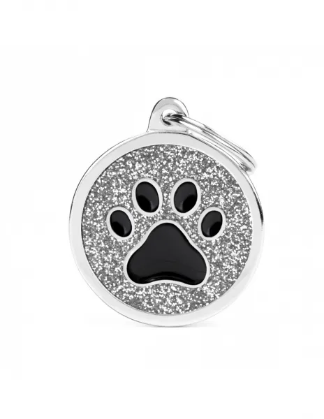 My Family Id Tag - Елегантен кучешки адресник медальон, кръгъл с лапа, сив