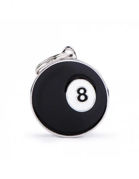 My Family Id Tag  - Елегантен кучешки алуминиев адресник медальон във форма на билярдна топка, черен