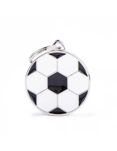 My Family Id Tag  - Елегантен кучешки адресник медальон във форма на футболна топка, черно бяла